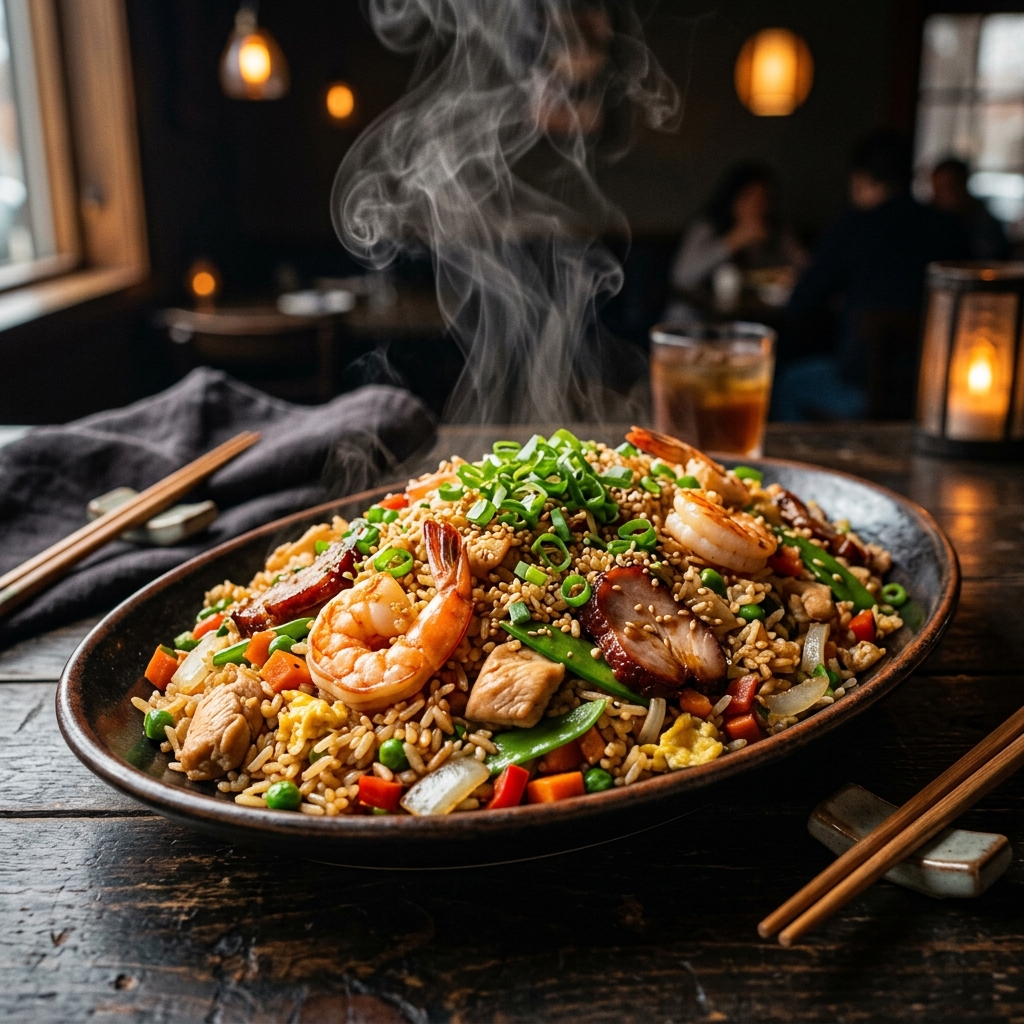 Nuestro chaufa especial, preparado con técnica de wok